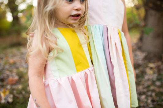 Pastel Half-Quilted Rainbow Twirl Dress