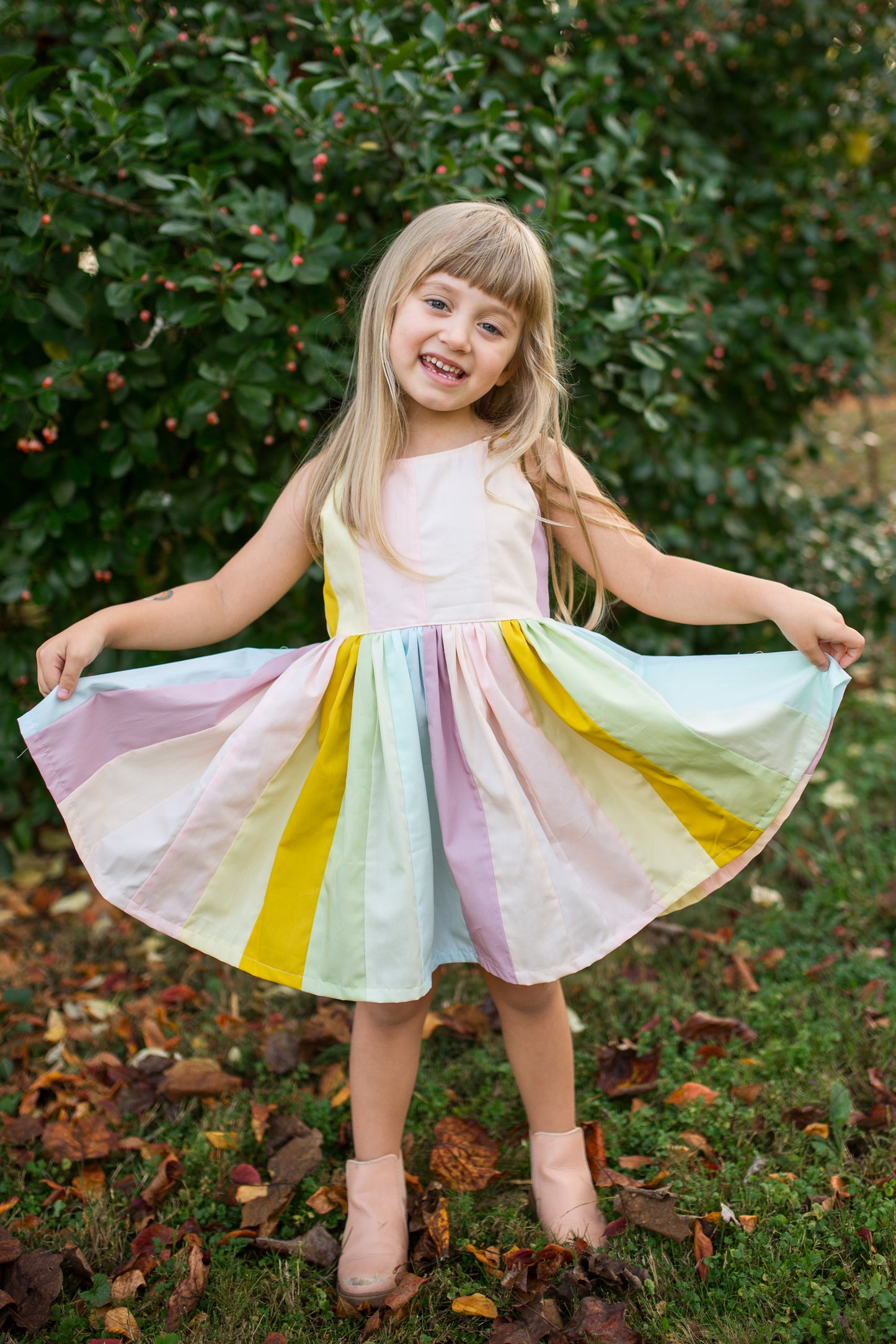 Pastel Quilted Rainbow Twirl Dress