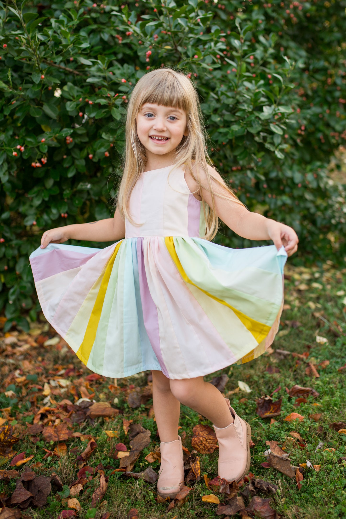 Pastel Quilted Rainbow Twirl Dress