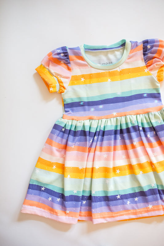 'Rainbow Magic' Puff Sleeve Dress